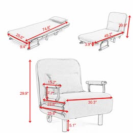 Folding Sofa Chair Chaise Lounge Single Sleeper Bed Arm Chair