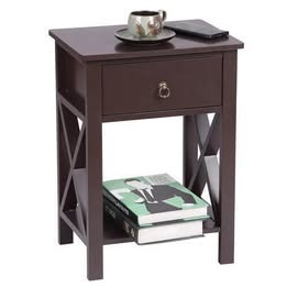 Bedroom Nightstand  With Drawer and Shelf