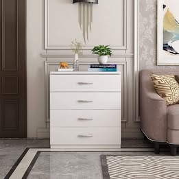 4-Drawer Dresser Pure White with Metal Handles
