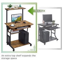 Rolling Computer Desk w/Printer Shelf Keyboard Tray 3 Tier