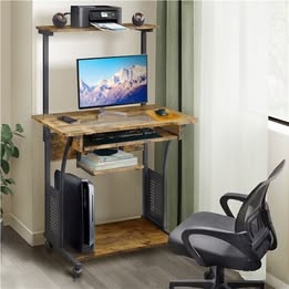 Rolling Computer Desk w/Printer Shelf Keyboard Tray 3 Tier