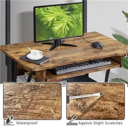 Rolling Computer Desk w/Printer Shelf Keyboard Tray 3 Tier