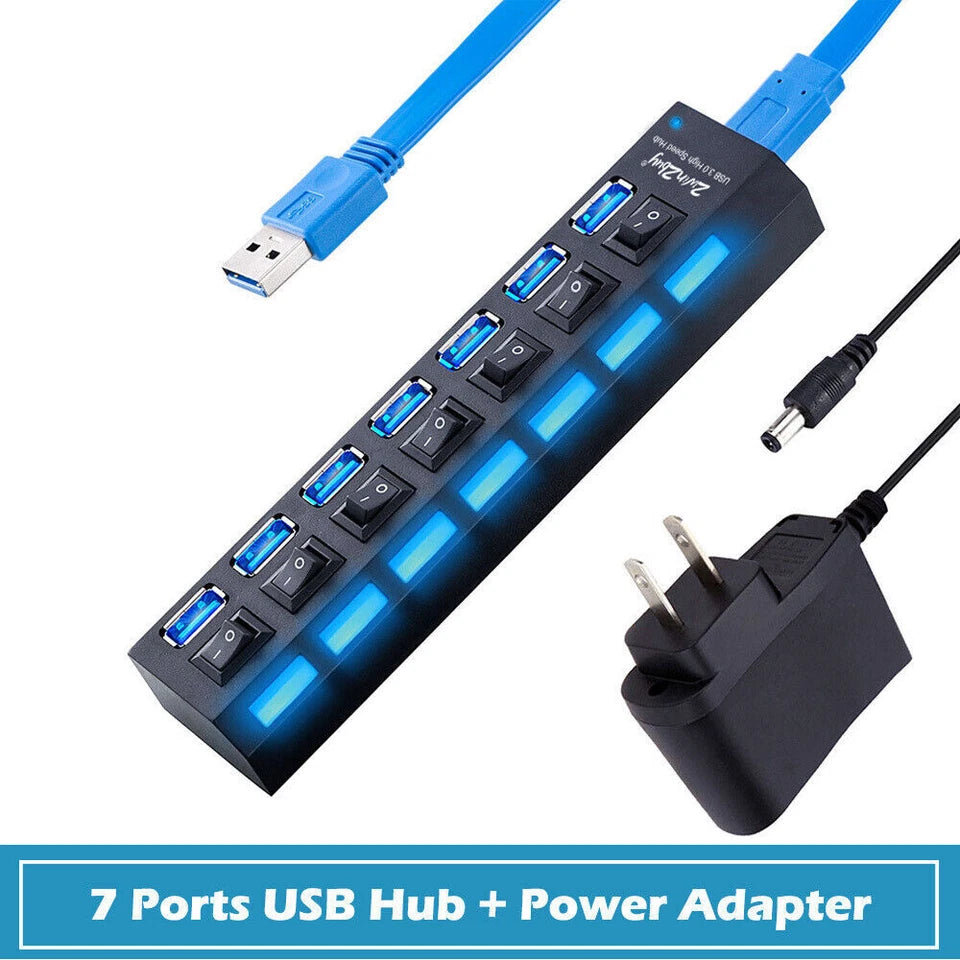 7-Port USB 2.0 Multi Charger with ON/OFF switch