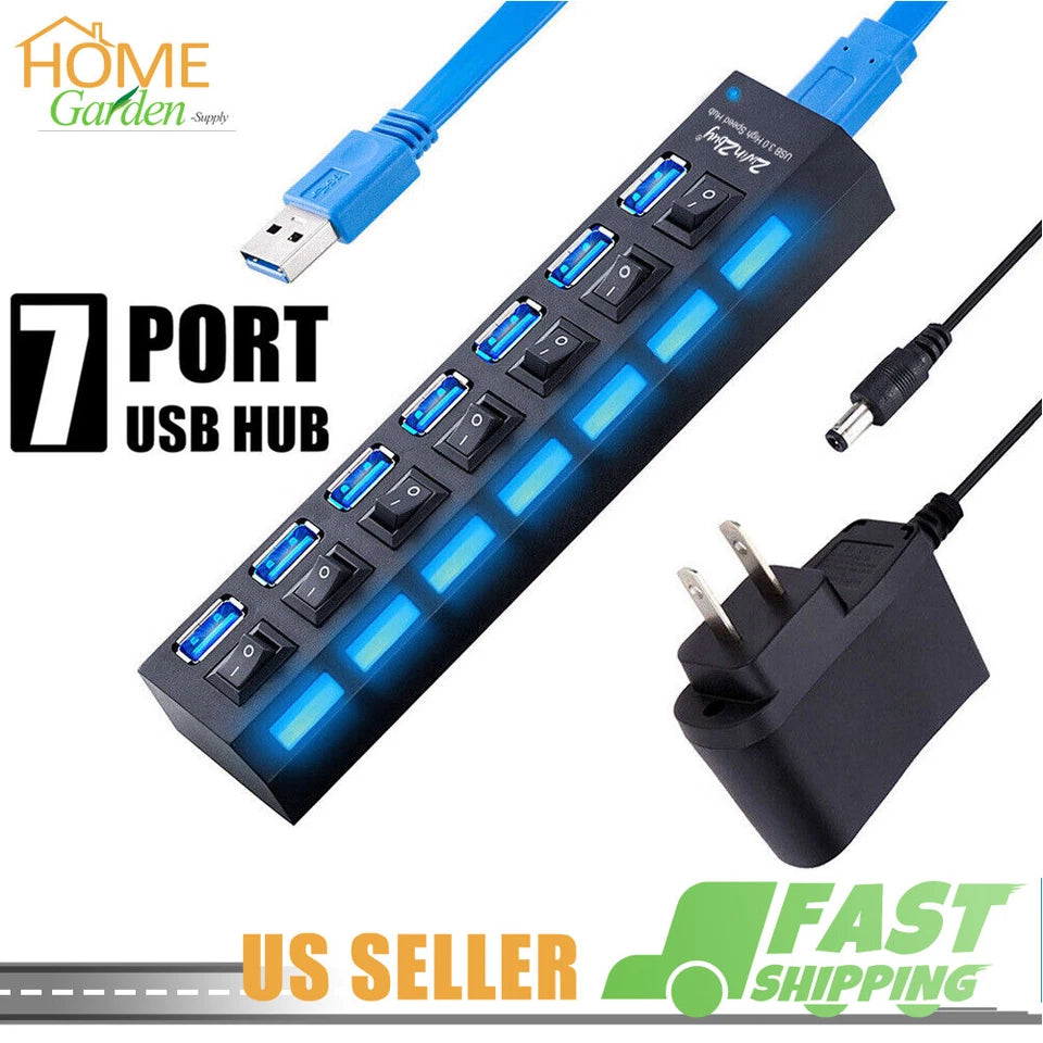 7-Port USB 2.0 Multi Charger with ON/OFF switch