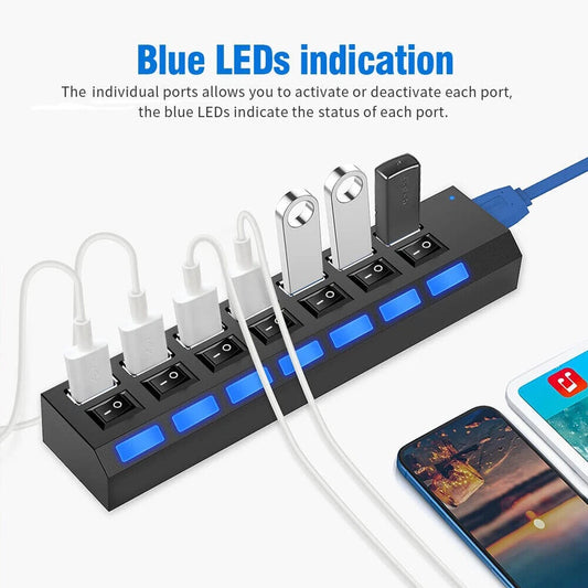 7-Port USB 2.0 Multi Charger with ON/OFF switch