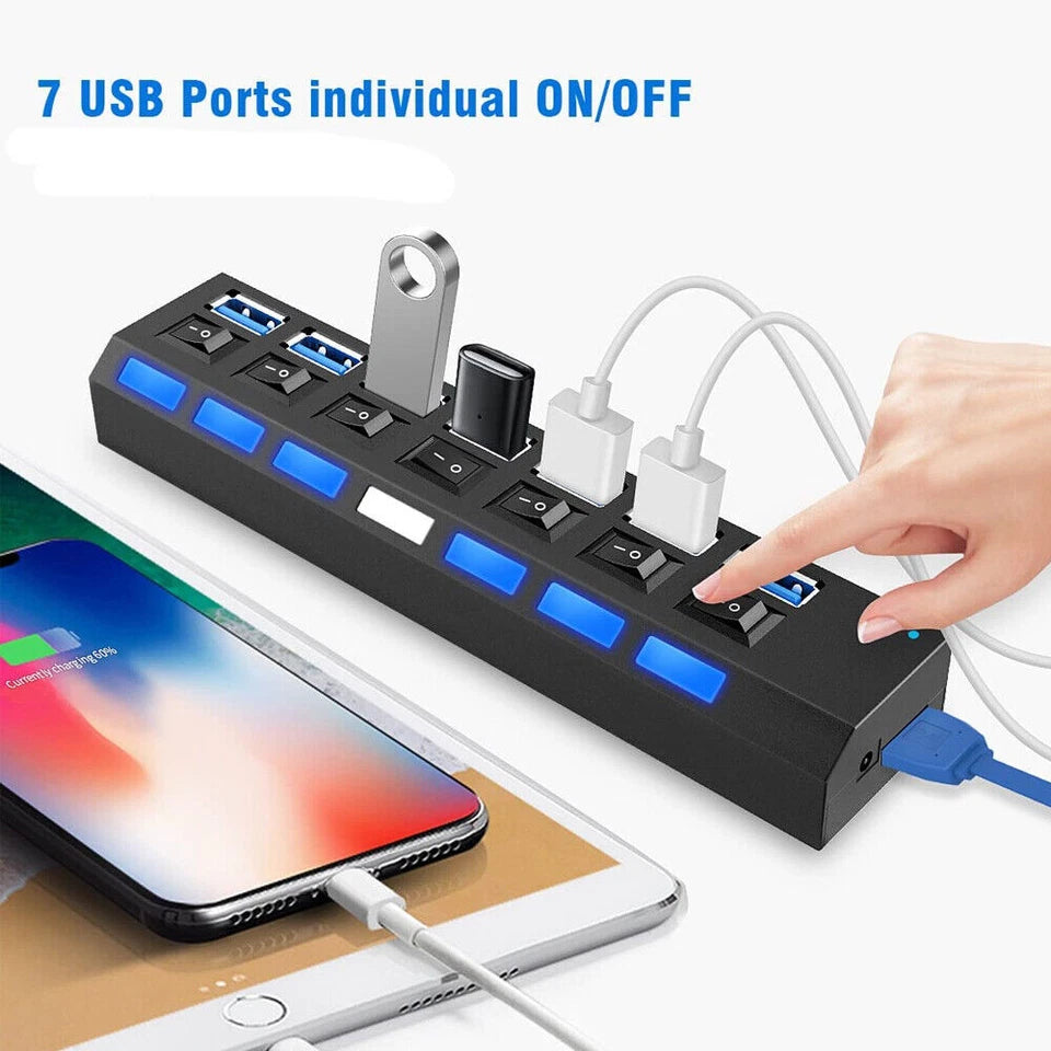 7-Port USB 2.0 Multi Charger with ON/OFF switch