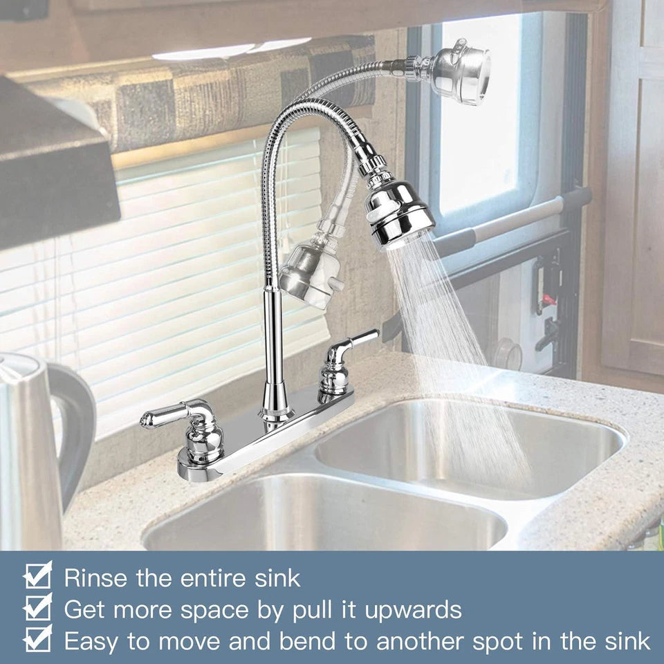 RV Kitchen Sink Faucet with Flexible Arc Rotatable Sprayer Camper Motorhome New
