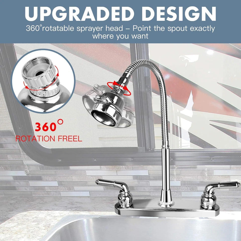 RV Kitchen Sink Faucet with Flexible Arc Rotatable Sprayer Camper Motorhome New