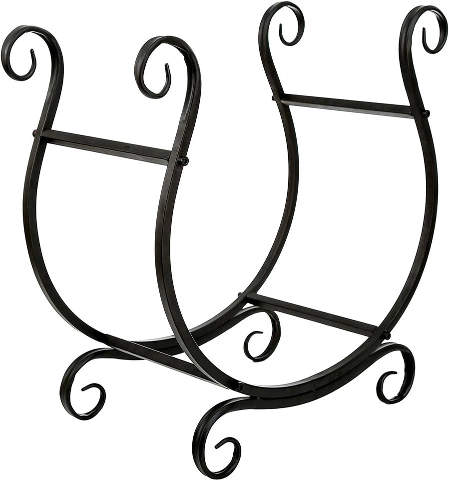 Black Metal Scrollwork Firewood Rack, Freestanding Fireside Storage Log Rack