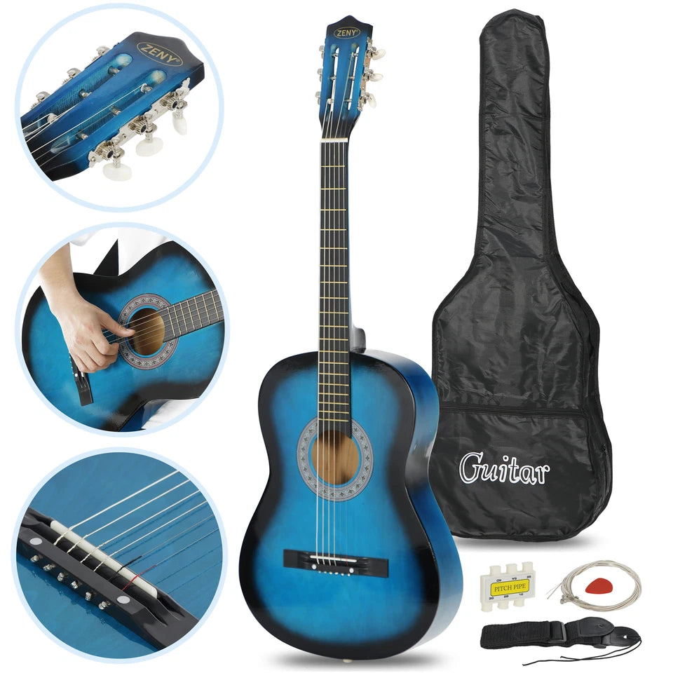Blue Hardwood Beginners Acoustic Guitar Standard Adult