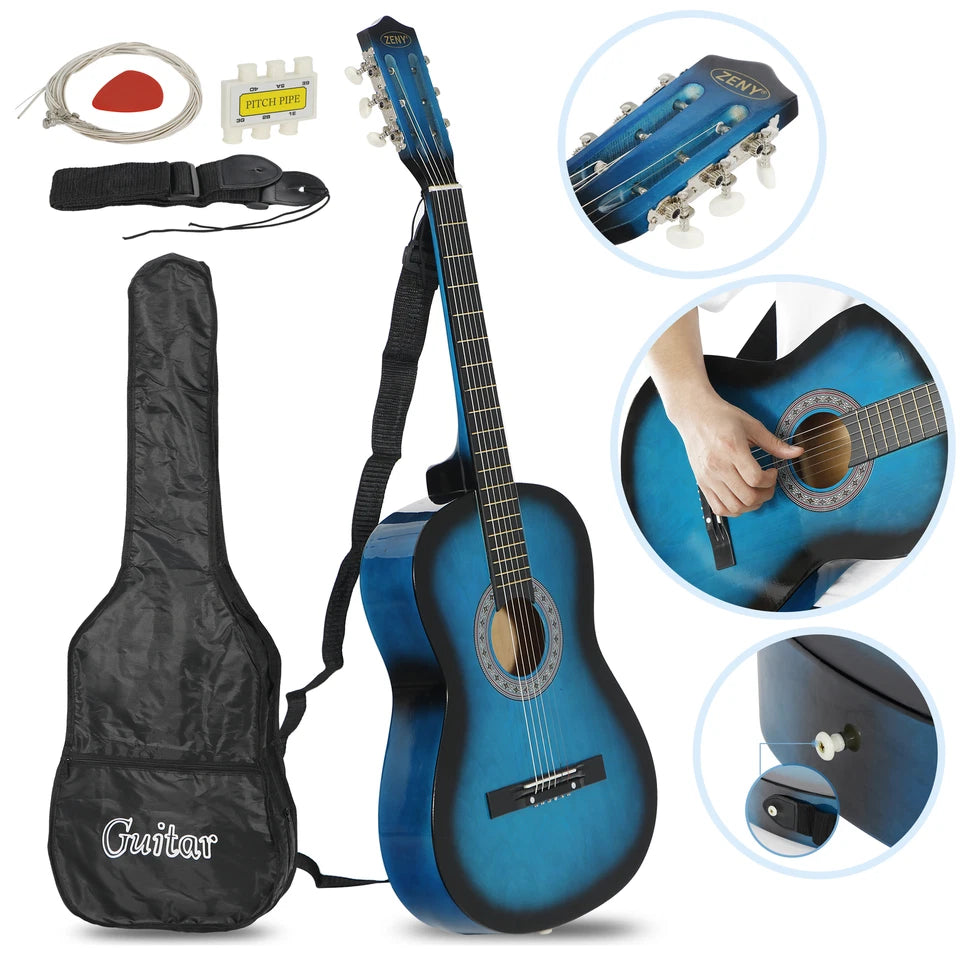 Blue Hardwood Beginners Acoustic Guitar Standard Adult