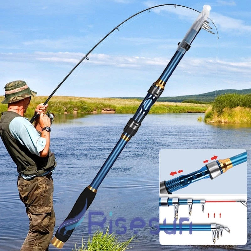 Heavy-duty carbon fiber telescopic fishing rod for saltwater and freshwater fishing