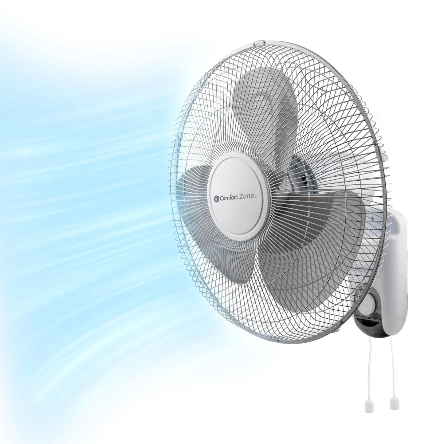 Comfort Zone 16-inch wall-mounted oscillating fan with 3 speeds and adjustable tilt