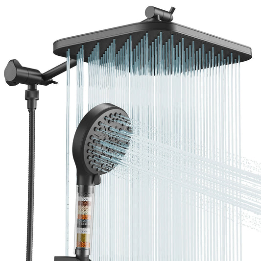 Filtered High Pressure Shower Head Combo 10 Spray 12" Rainfall