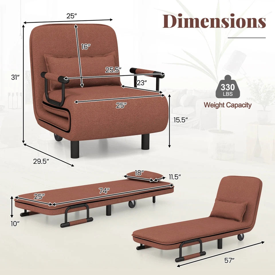 Folding Arm Chair Convertible Sofa Bed Sleeper Lounge Couch