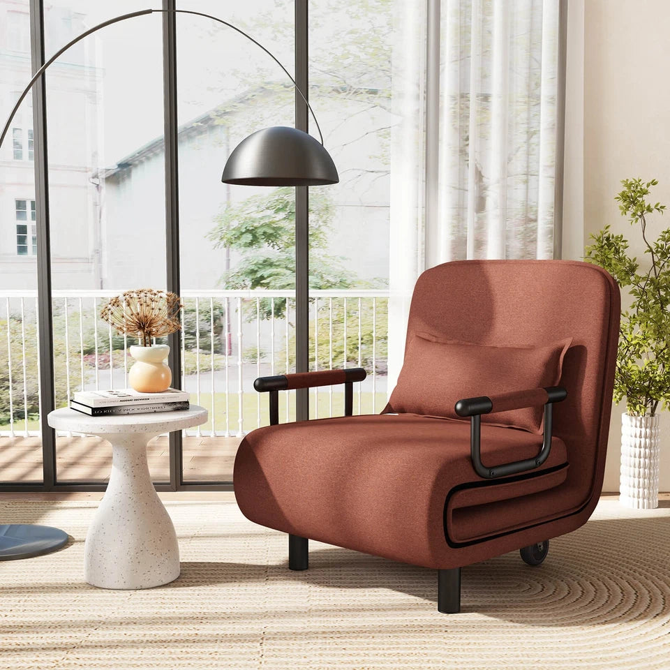 Convertible folding arm chair transforms into sofa bed sleeper lounge couch