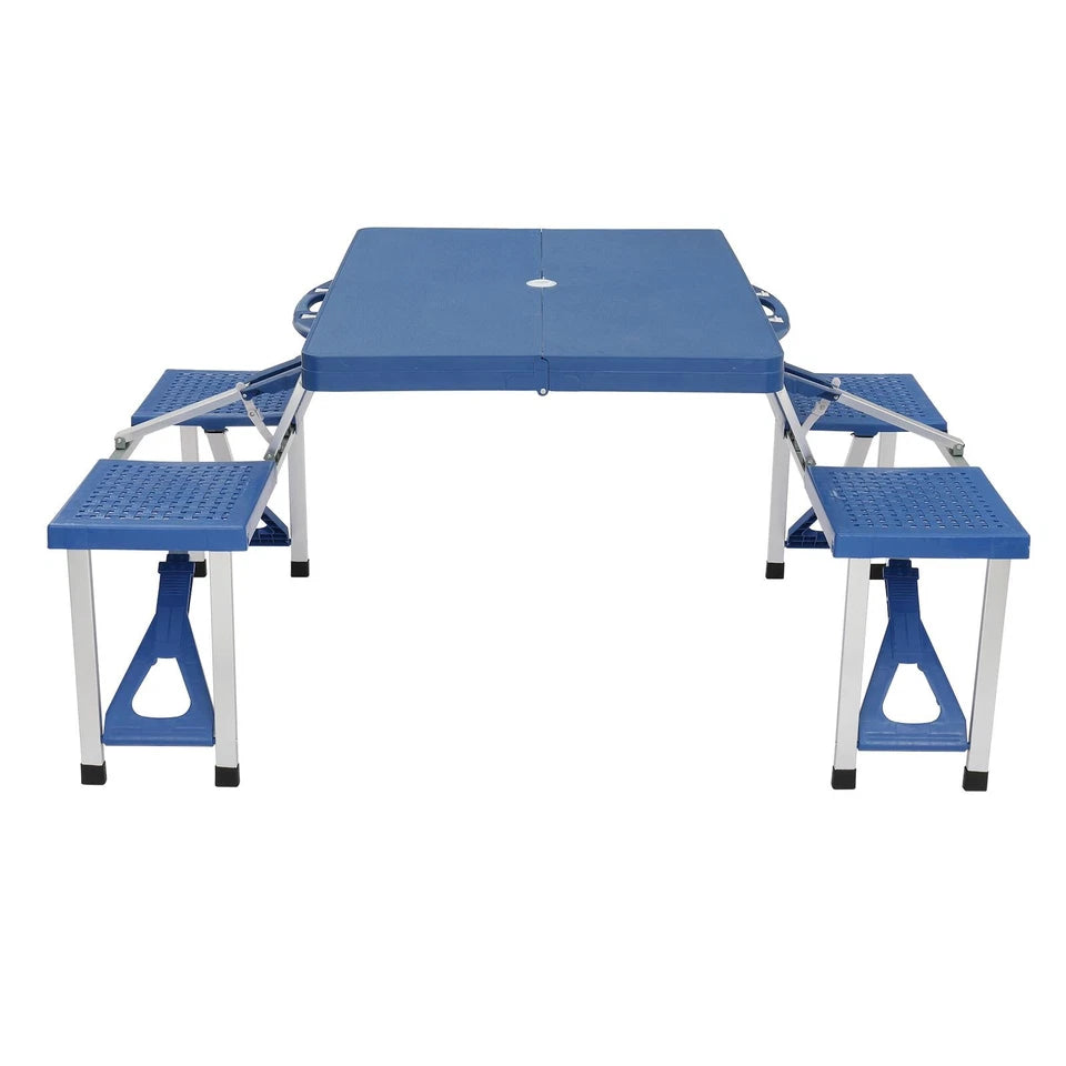 Portable Folding Camping Picnic Table 4 Seat With Umbrella Hole