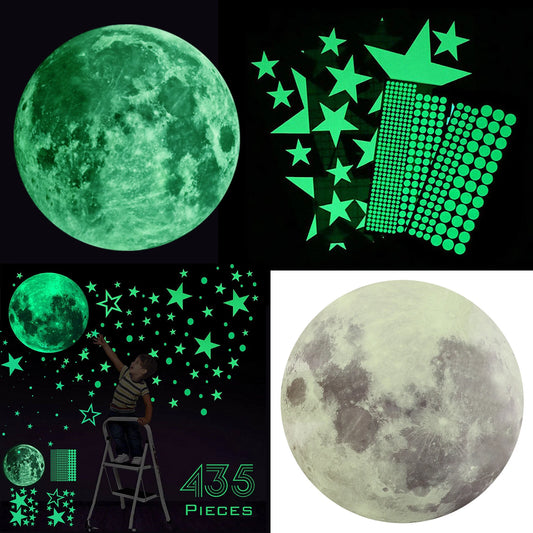 Glow In The Dark Luminous Stars Moon Wall Stickers 435Pc Space Kid Ceiling Decal