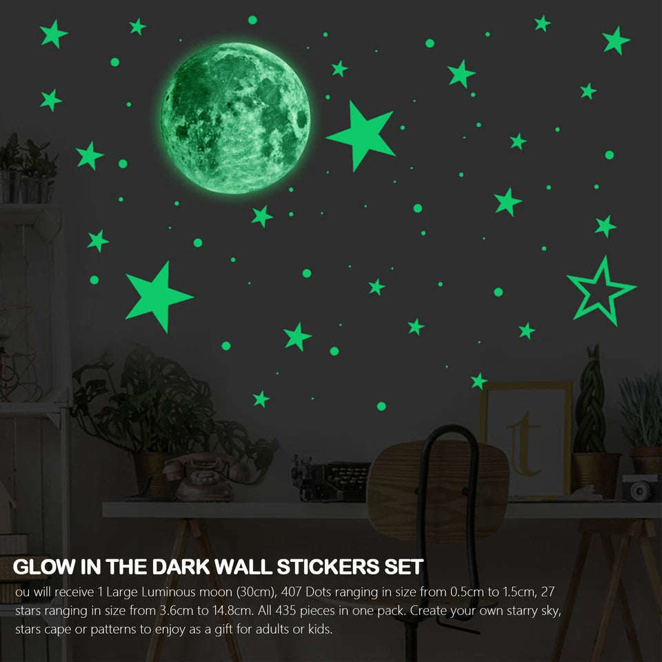 Glow In The Dark Luminous Stars Moon Wall Stickers 435Pc Space Kid Ceiling Decal