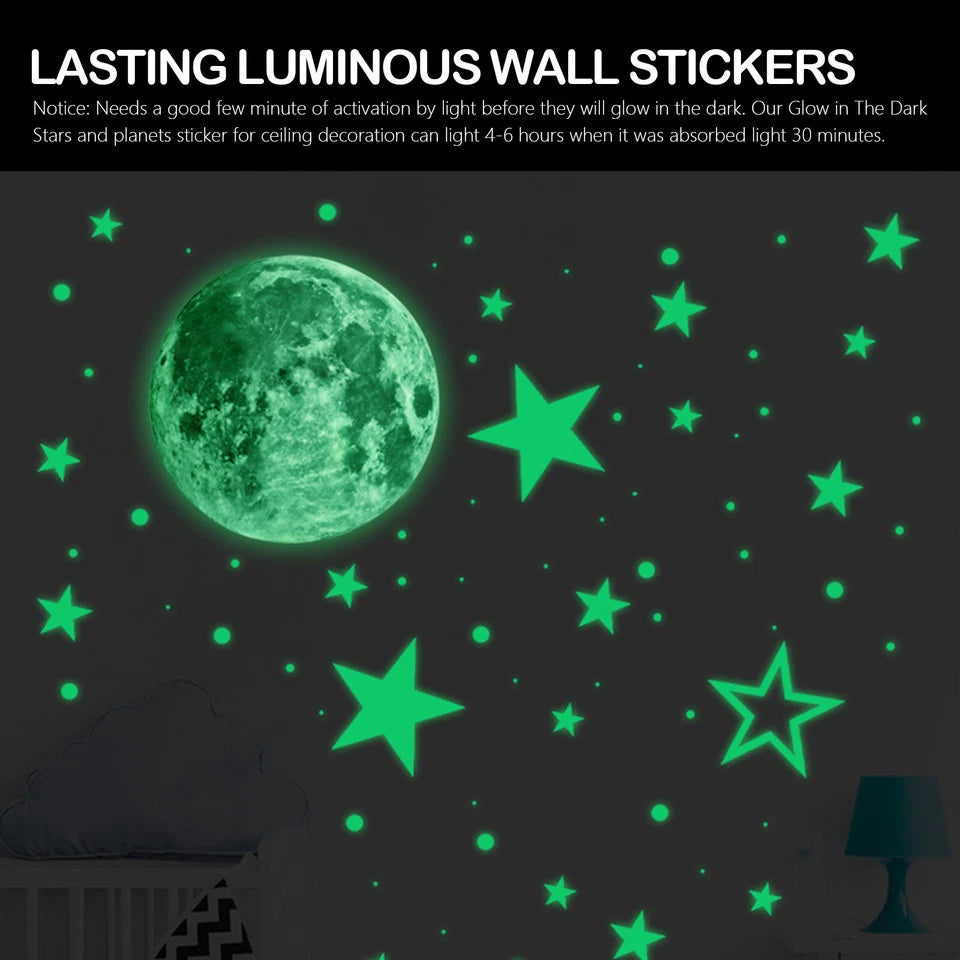 Glow In The Dark Luminous Stars Moon Wall Stickers 435Pc Space Kid Ceiling Decal