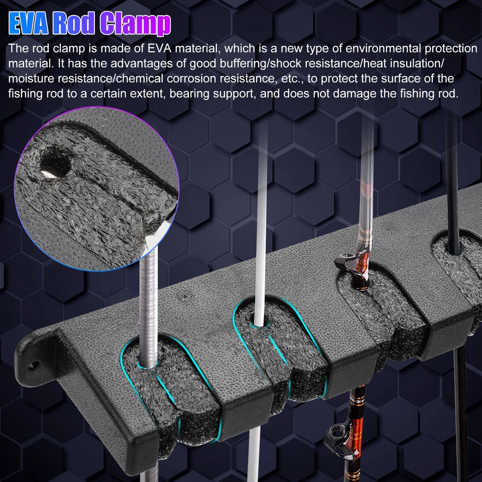 Horizontal or Vertical Fishing 6 Rod Rack Wall Mount, Boat Holder Pole Stand Storage