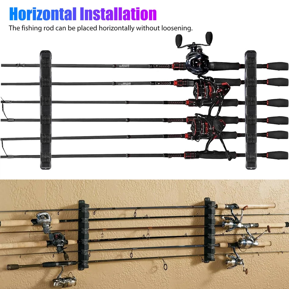 Horizontal or Vertical Fishing 6 Rod Rack Wall Mount, Boat Holder Pole Stand Storage