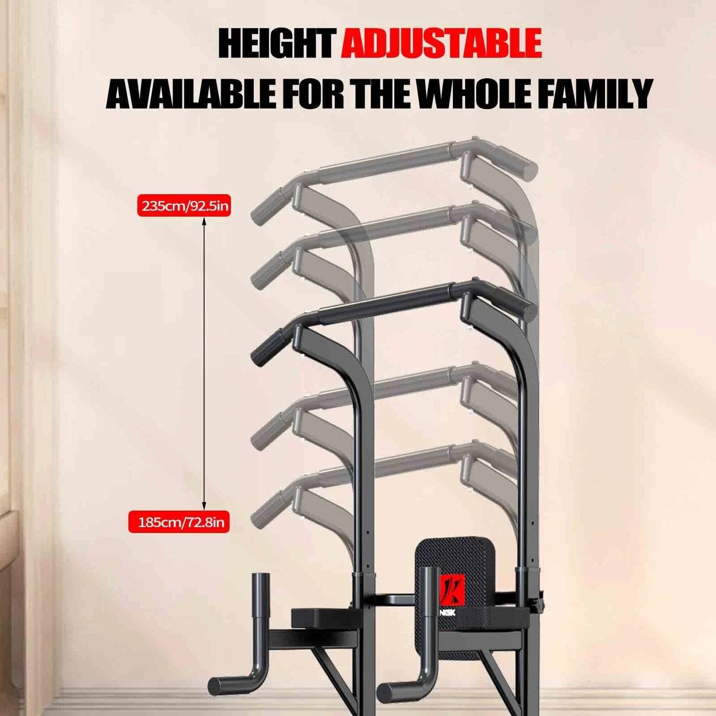 Power Tower Dip Station & Pull Up Bar - Adjustable Height Home Gym Fitness