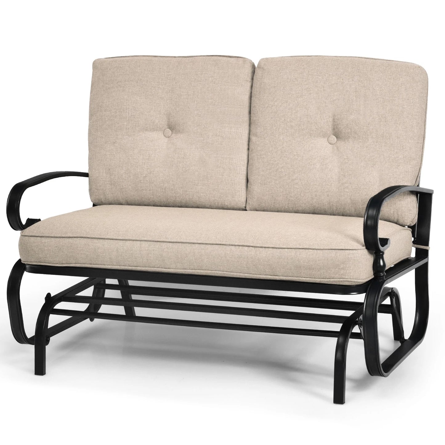 Outdoor Patio Glider Rocking Bench Loveseat Cushioned Seat Steel Frame Furniture