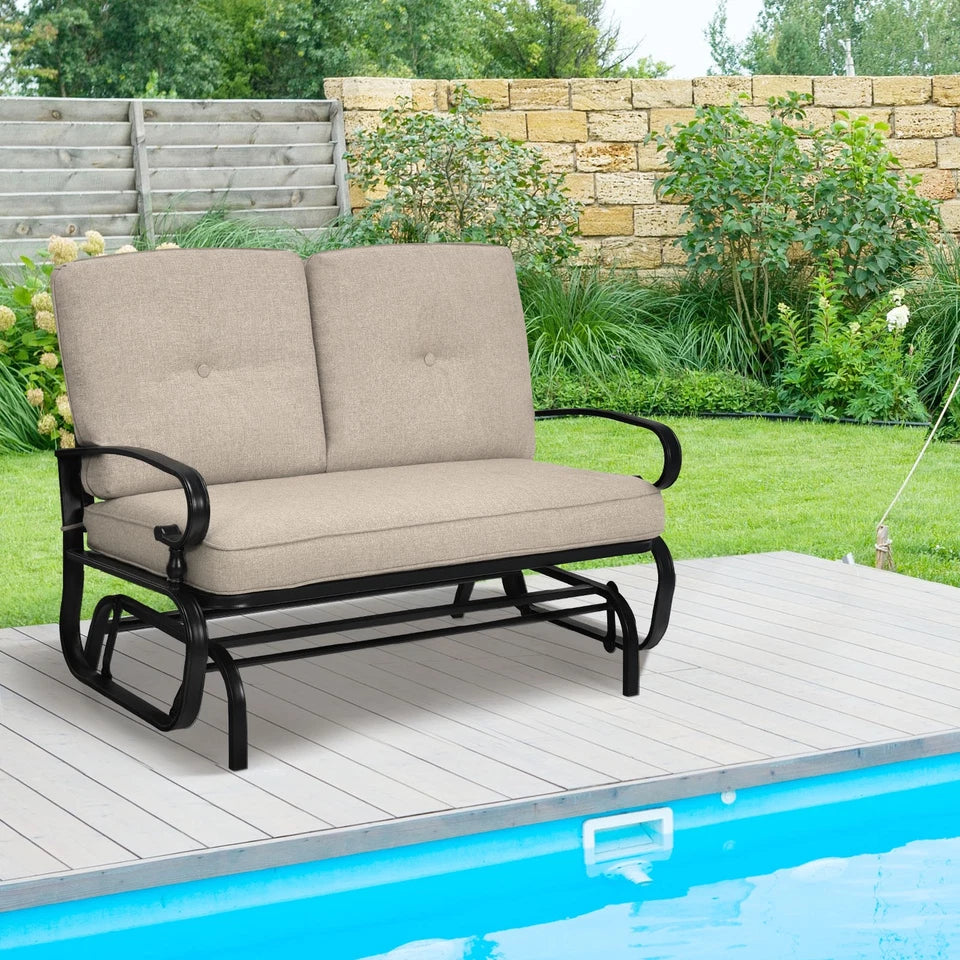 Outdoor Patio Glider Rocking Bench Loveseat Cushioned Seat Steel Frame Furniture
