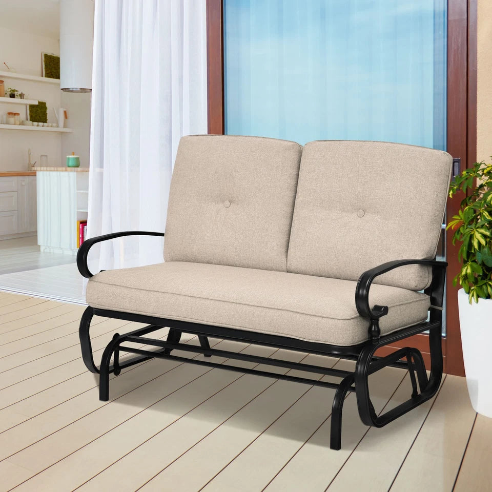 Outdoor Patio Glider Rocking Bench Loveseat Cushioned Seat Steel Frame Furniture