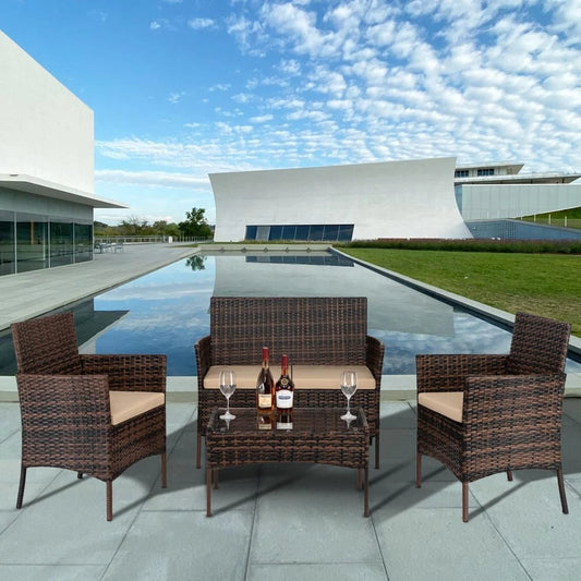 Outdoor Rattan Patio Furniture Set Wicker Sofa 4 Piece Garden Set