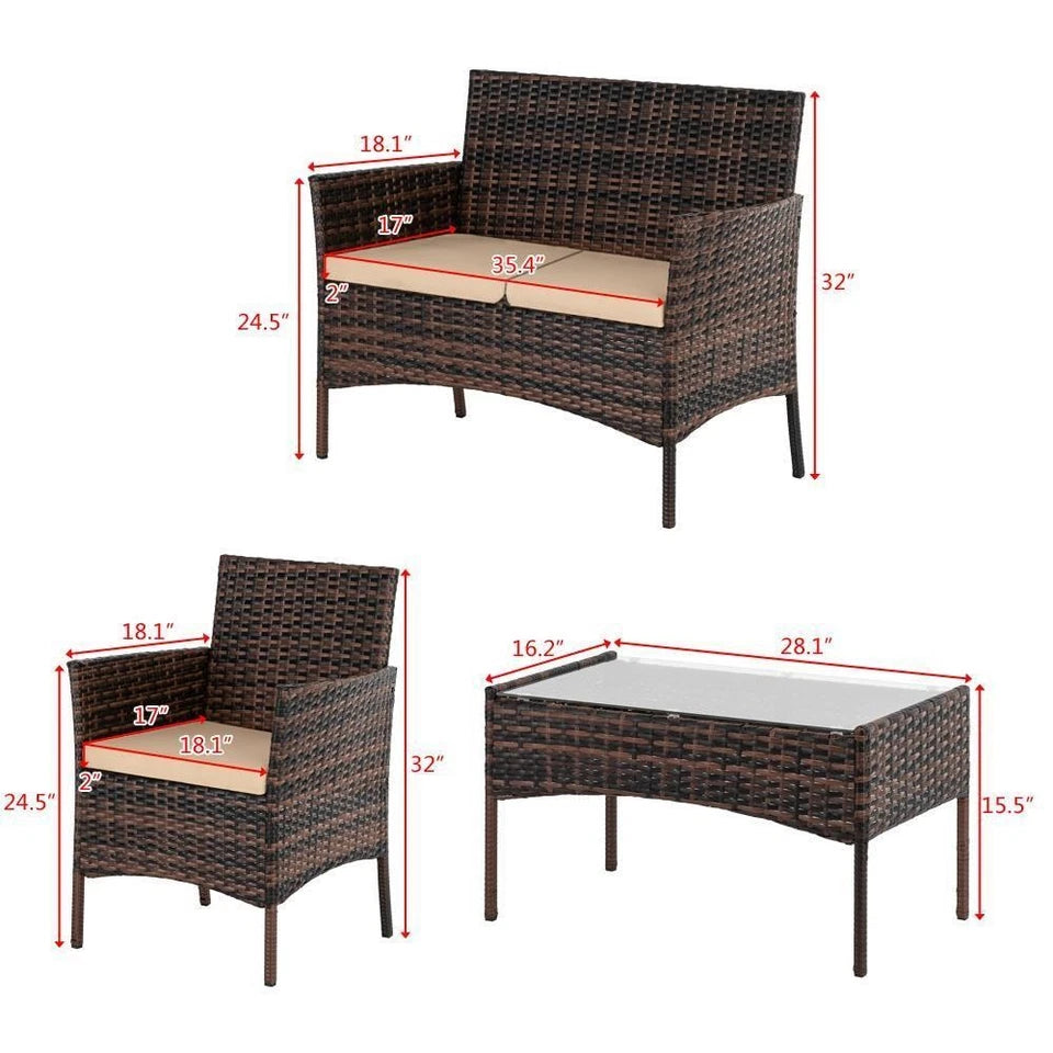 Outdoor Rattan Patio Furniture Set Wicker Sofa 4 Piece Garden Set