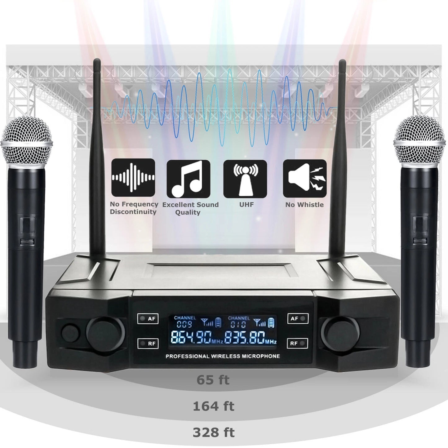 Professional Dual Wireless Microphone Kit w/ Wireless Receiver