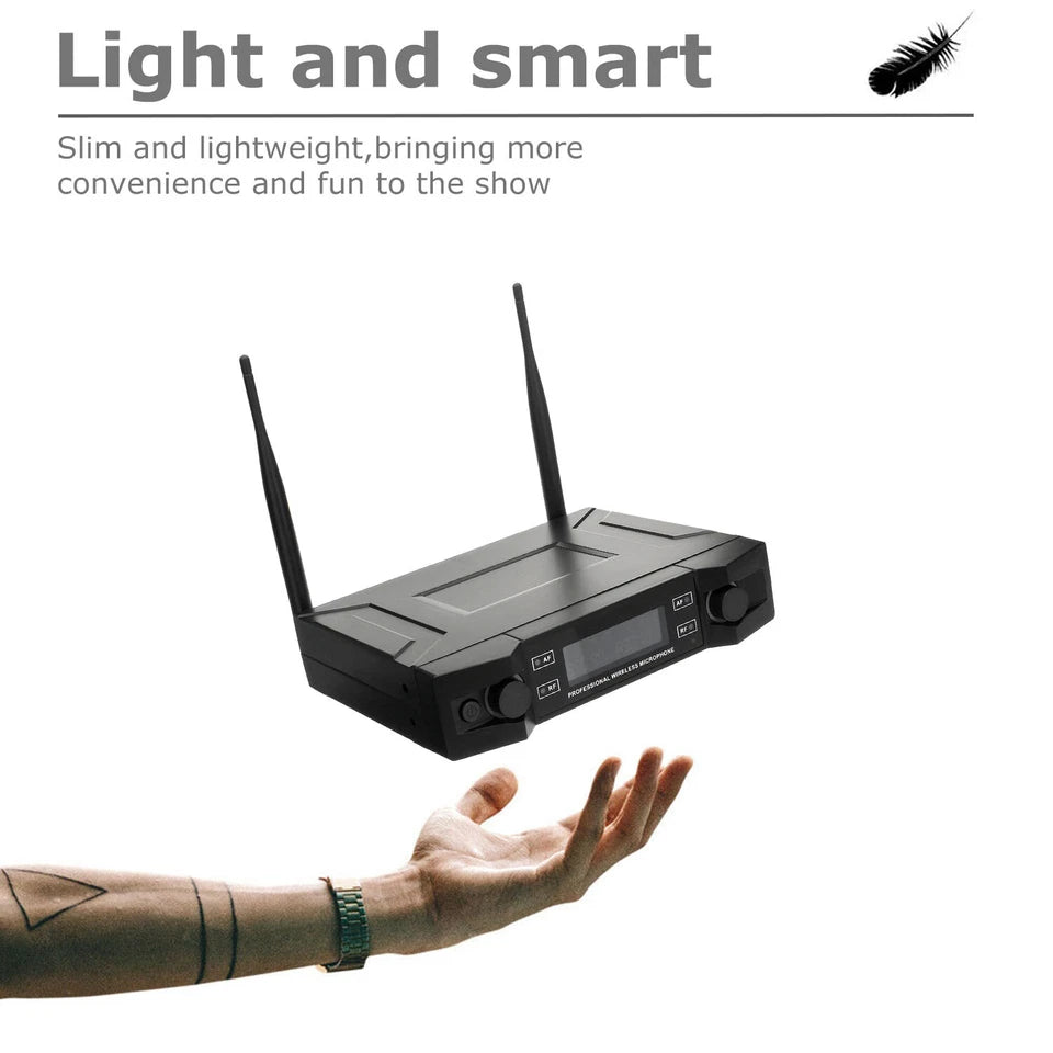 Professional Dual Wireless Microphone Kit w/ Wireless Receiver