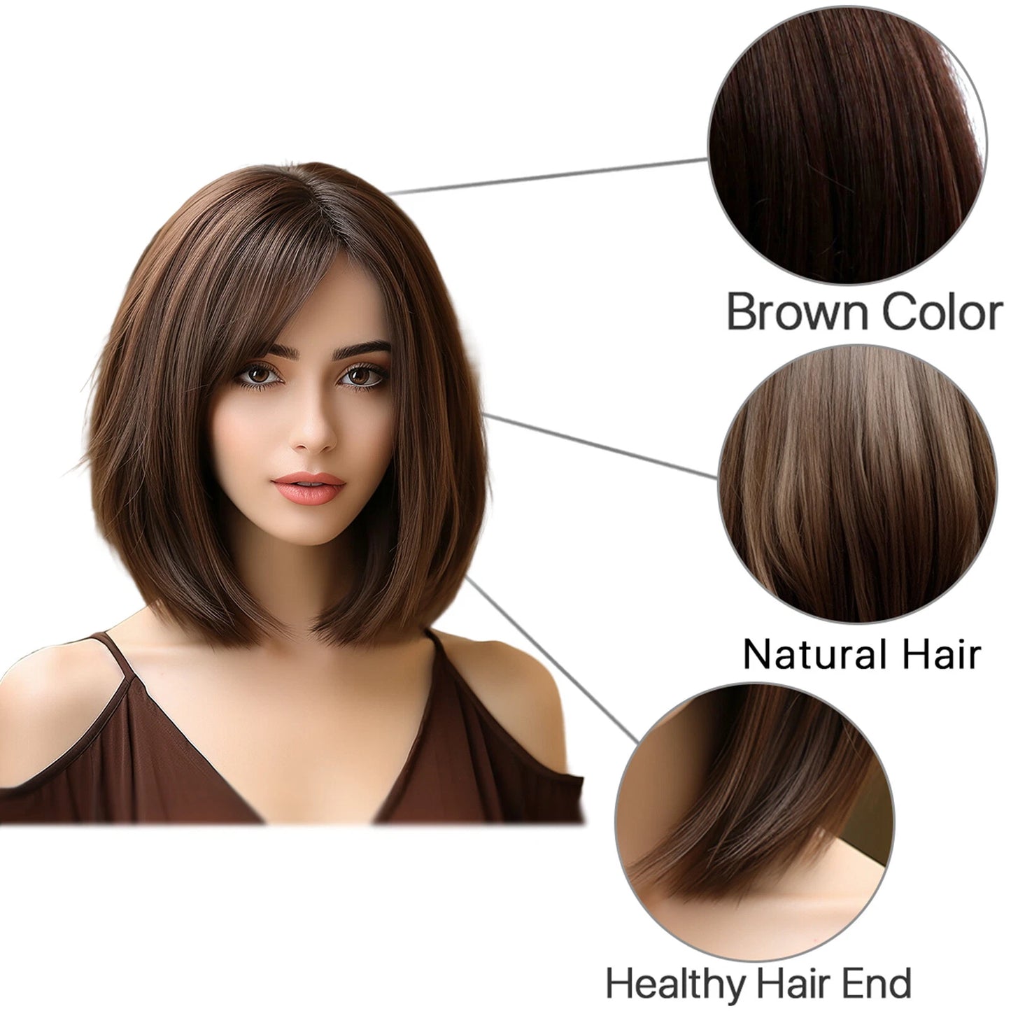 Women's Short Dark Brown Synthetic Wig Shoulder Length Daily Wear Hairpiece