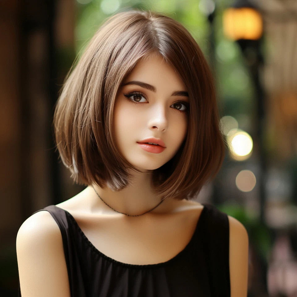 Women's Short Dark Brown Synthetic Wig Shoulder Length Daily Wear Hairpiece