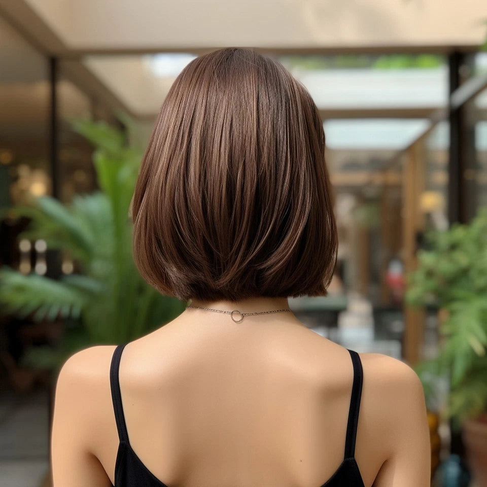 Women's Short Dark Brown Synthetic Wig Shoulder Length Daily Wear Hairpiece