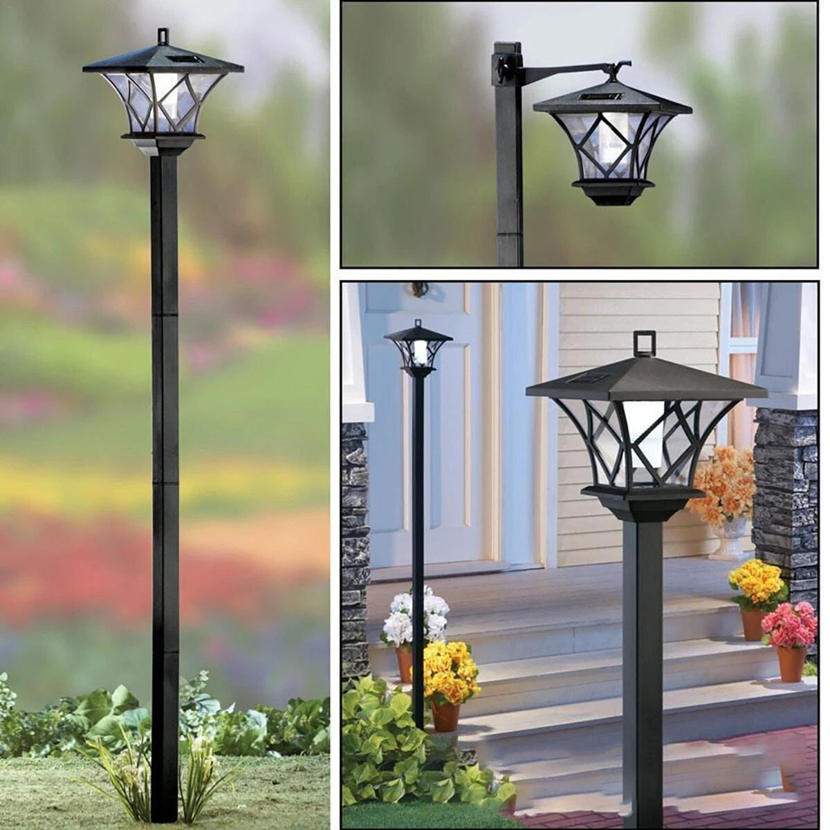 5-foot tall solar-powered LED street lamp post with adjustable height for outdoor lighting