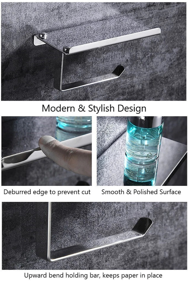 Toilet Paper Holder with Mobile Phone Storage Shelf Holders Wall Mounted Rack