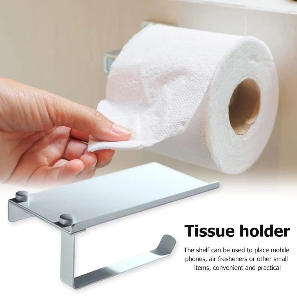 Toilet Paper Holder with Mobile Phone Storage Shelf Holders Wall Mounted Rack