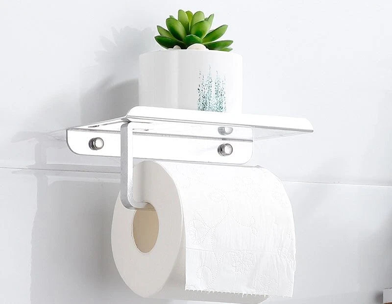 Toilet Paper Holder with Mobile Phone Storage Shelf Holders Wall Mounted Rack
