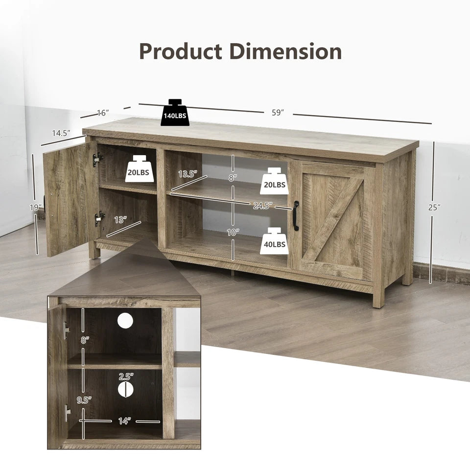 TV Stand Media Console Center 59" w/ Storage Cabinet for 65" TV Natural
