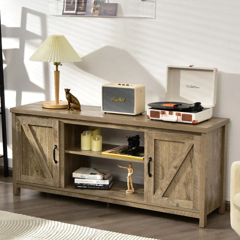 TV Stand Media Console Center 59" w/ Storage Cabinet for 65" TV Natural