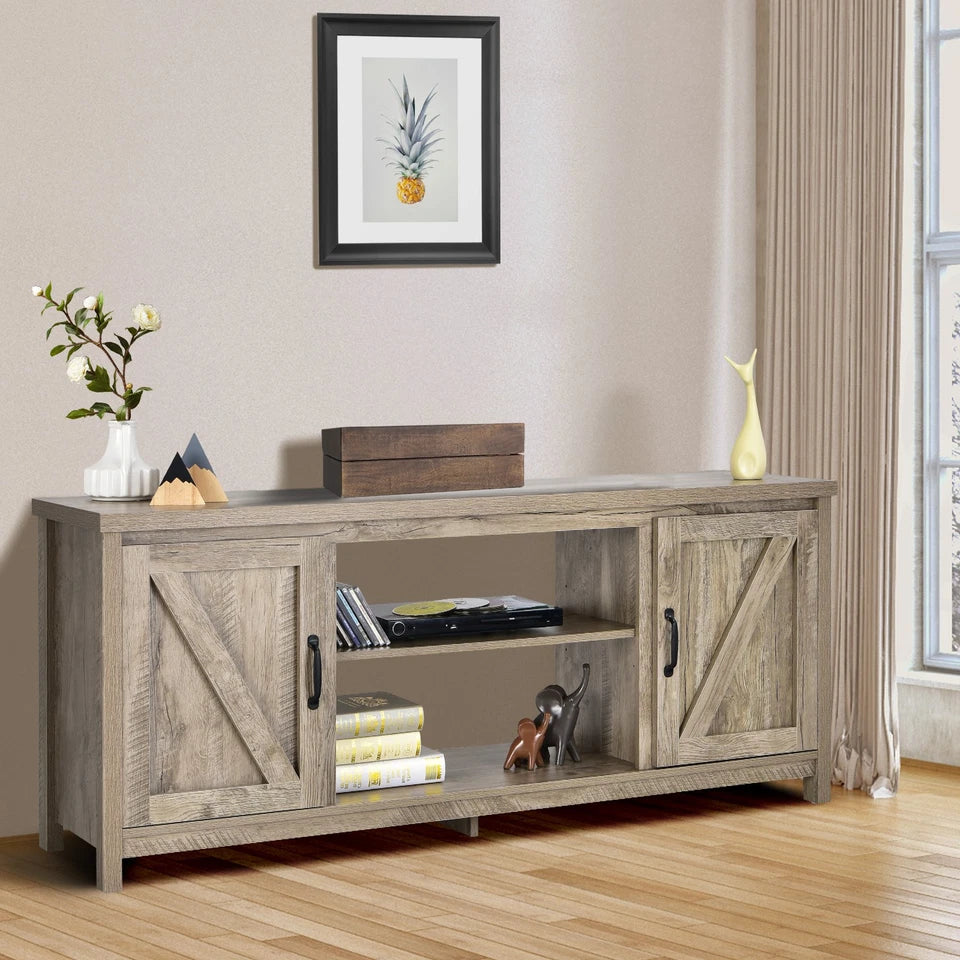 TV Stand Media Console Center 59" w/ Storage Cabinet for 65" TV Natural
