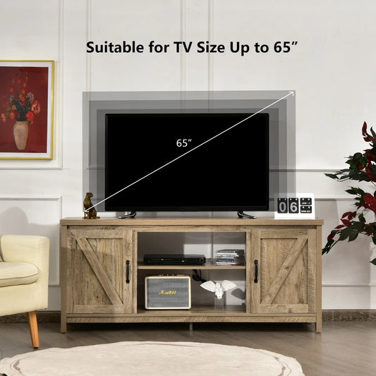 TV Stand Media Console Center 59" w/ Storage Cabinet for 65" TV Natural