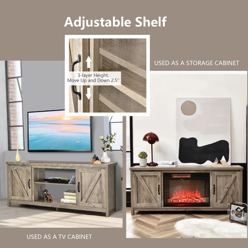 TV Stand Media Console Center 59" w/ Storage Cabinet for 65" TV Natural