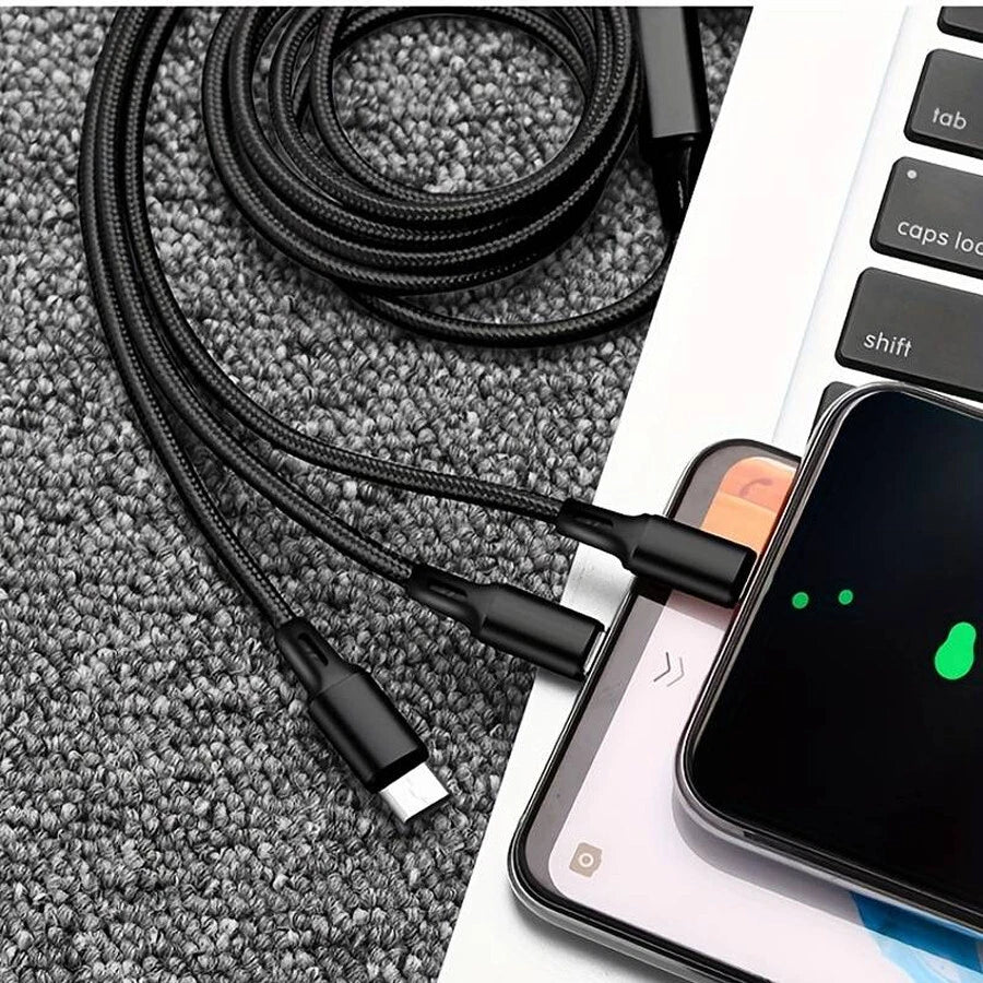 Universal 3 in 1 Fast USB Charging Cable Multi Function Cell Phone Charger Cord