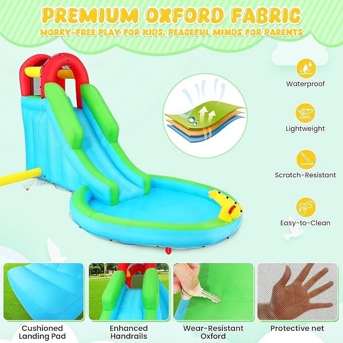 Water Slide Bouncer House, Inflatable Water Park with Air Blower & Water Cannon