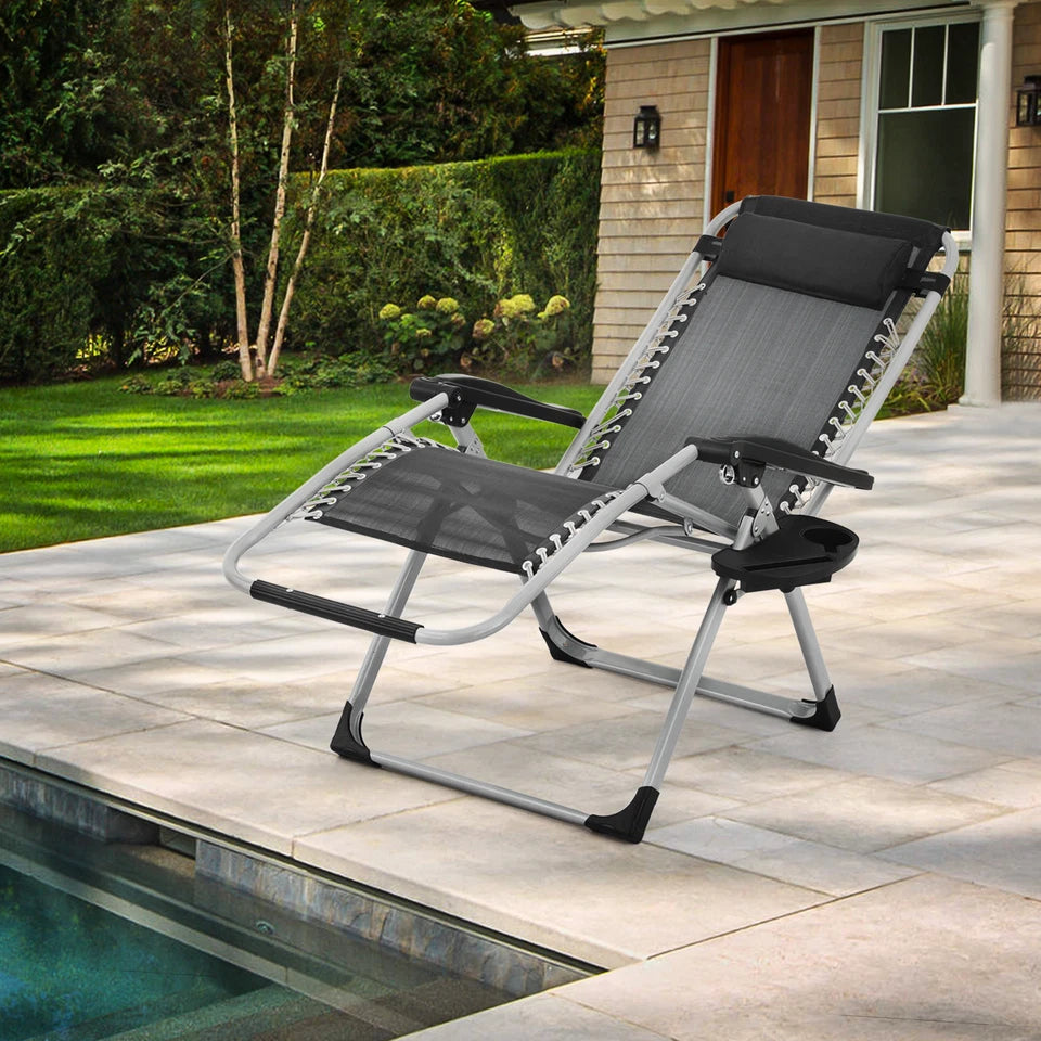 Zero Gravity Foldable Outdoor Recliner Lounge Chair Chaise w/Detachable Cushion